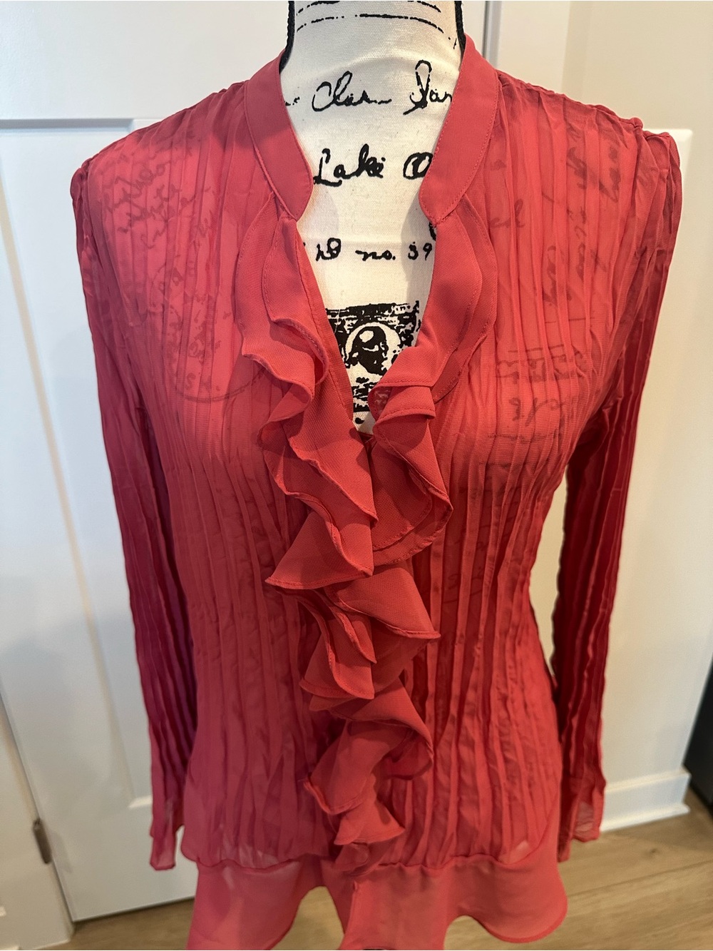 Style & Co. Rose pink  Ruffle-Front Pleated SHEER  Blouse SIZE 12/14